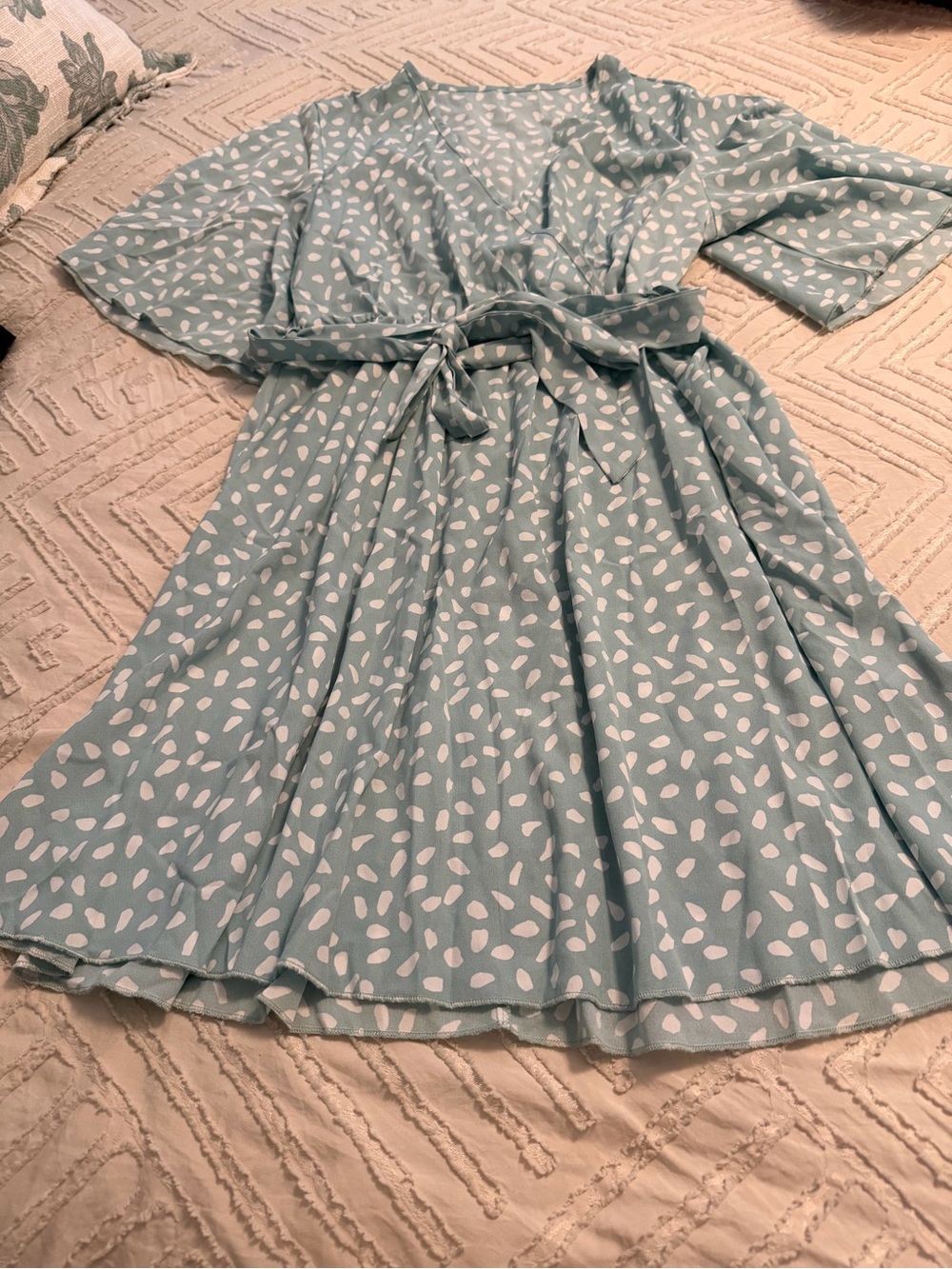 Girls' Light Teal Polka Dot Wrap Dress